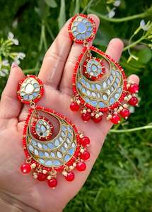 Clearance Sale: Red earrings in mirror on copper base