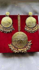Clearance Sale: Golden earrings with oversized tikka in Punjabi traditional jewellery