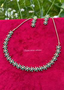 C Green Colour Jewellery Options: Green American diamond necklace set