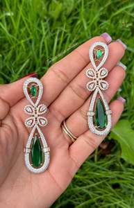C Green Colour Jewellery Options: Green American diamond earrings