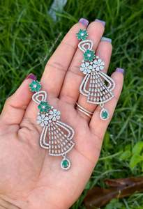 Green American diamond earrings in silver