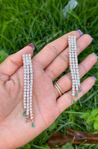 C Green Colour Jewellery Options: Green with rose golden  American diamond earrings