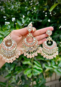 Peach Earrings Tikka In mirror