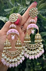 ( ITEM Code E-1 ) Baby pink colour jhumka drop earrings in Meenakari Kundan ( st&hellip;