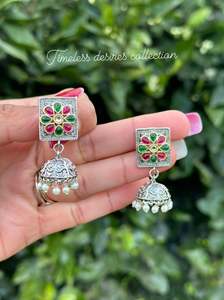 German Silver Mini Oxidised look Jhumka earrings