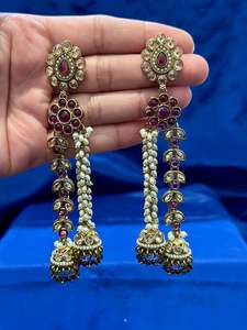 Earrings in polki, Colour: Purple, Code:102