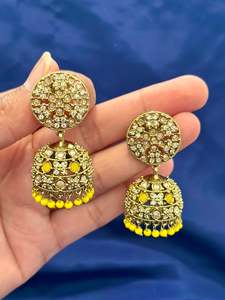 Earrings Collection: Earrings in polki, Colour: Yellow, Code: 095
