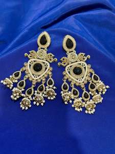 Earrings Collection: Kundan earrings, Colour: Black, (Code: X1)