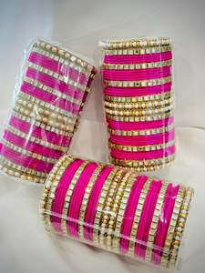 Bangles: Kundan bangles set ( Premium range ) - Colour: Pink, ( Code: 031 )