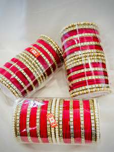Bangles: Kundan bangles set ( Premium range ) - Colour: Red, ( Code: 029 )