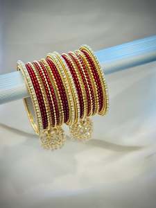Bangle set with latkan - Colour: Maroon ( Code: 028)