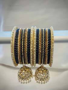 Bangles: Bangle set with latkan - Colour: Navy Blue ( Code: 026 )