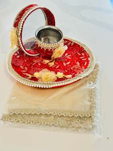 Accessories For Karwa Chauth: karwa Chauth Thali set with dupatta/chuni, (Code:102)