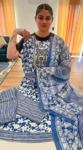 Bindis: Readymade cotton anarkali suit, Colour: greyish blue, Code: 177