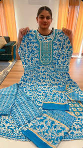 Bindis: Readymade cotton anarkali suit, Colour: sky blue, Code: 175