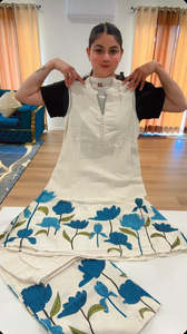 Bindis: Digital print front back khadi cotton fabric (sleeves inside), Colour: off white, Code: 163