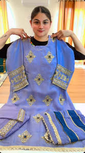 Punjabi Suits: Partywear hand work suit (Colour: powder + dark blue), Code: 230