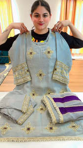 Punjabi Suits: Partywear hand work suit (Colour: grey + purple), Code: 234