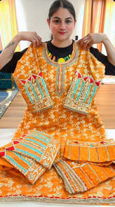Punjabi Suits: Partywear hand + gotta patti work suit (Colour: orange), Code: 235