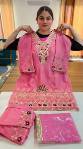 Punjabi Suits: Partywear work suit (Colour: baby pink ), Code: 237