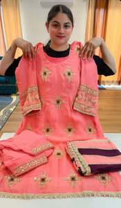 Punjabi Suits: Partywear hand work suit (Colour: gajri + wine), Code: 238