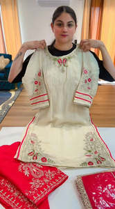 Punjabi Suits: Partywear suit (Colour: off white + rani), Code: 240