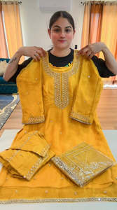 Partywear hand work suit (Colour: mango), Code: 247