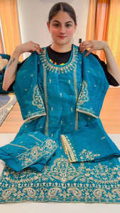 Punjabi Suits: Partywear hand + tilla work suit (Colour: peacock), Code: 248