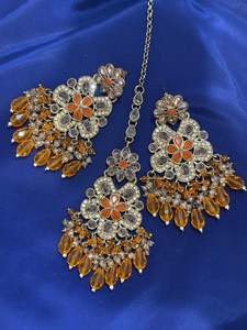 Polki earrings, Colour: Orange, (Code: X2)