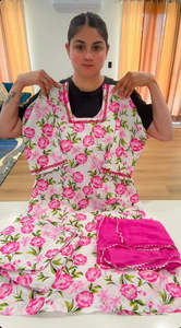 Casual Wear Punjabi Suits: Cotton Printing Boutique Stitched Suit, Colour: Pink, Code: 206