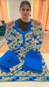 Casual Wear Punjabi Suits: Cotton Printed Boutique Stitched Suit, Colour: Blue, Code: 204