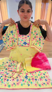 Casual Wear Punjabi Suits: Cotton Printed Boutique Stitched Suit, Colour: Yellow, Code: 202