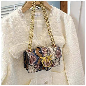 Embossed Python Vegan-Friendly Leather w Love Birds Closure Crossbody Shoulder Bag