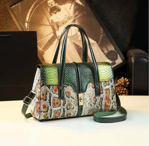 Bags: Embossed Genuine Leather w Python Leather Patterns Crossbody Shoulder Bag