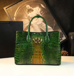 Bags: Embossed Genuine Leather w Crocodile Leather Patterns Handbag