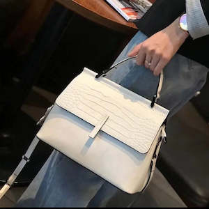 Bags: Genuine Leather with Embossed Crocodile Leather Pattern Medium Handbag