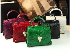 Embossed Genuine Leather w Allegator Leather Small Handbag