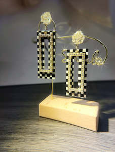 #066 Checkered Rectangle Premium Crystal Drop Earrings