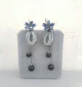Fashion Statement Jewellery: #069 Blue Premium Crystal & Gunmetal-Tone Dangle Earrings