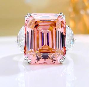 Prestige Jewellery Collection: Padparadscha Blush Prism: 15Carat Cubic Zirconia Ring, 18k White Gold
