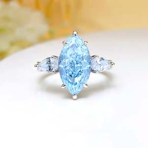 Prestige Jewellery Collection: Marquise Aquamarine Haze: 8Carat Cubic Zirconia Ring, 18k White Gold