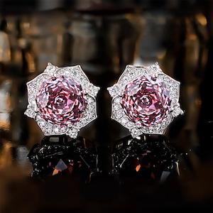 Millennial Rose Lustre: 2Carat Cubic Zirconia Earrings, 18k White Gold