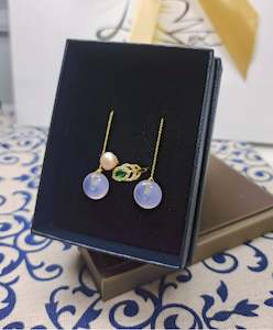 Earthborn Treasures Collection: Natural Jade | Icy Pink | Drop Earrings + Soft Pink Button Pearl | Premium Crystal Ring Set