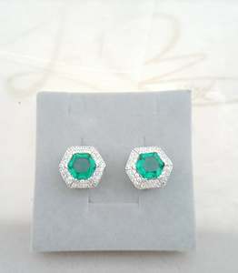 #045 Emerald Green Premium Crystal Hexagon Stud Earrings
