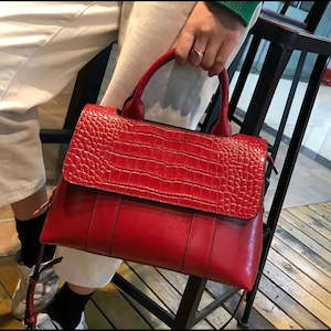 Leather Bags: Genuine Leather with Embossed Crocodile Leather Pattern Large Handbag
