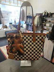 Leather Bags: Chess Checkered Black n White Leather Medium Tote Bag