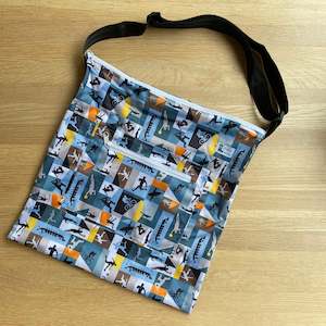 Large Square: Sporty NZ Blues by Ellen G (crossbody wet bag)
