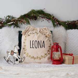 All: Large - Gold Wreath Santa Sack