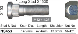 Brakes Brake Wheel Nuts: WHEEL STUD & NUT - M12 X 1.25MM NS453