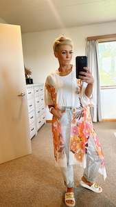 Shirts & Tops: Floral print kimono kaftan